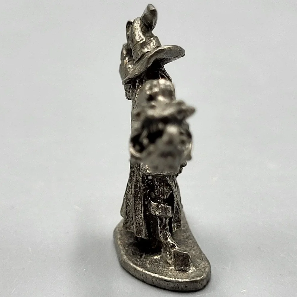 Vtg 1996 Signed Pewter Wizard Figurine Sword Dragon Shelf Decor 1.25